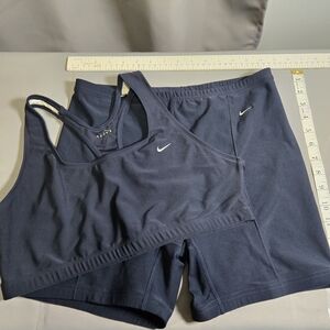 Womens Nike Dri Fit Sports Bra Top and Shorts Navy 2 Piece Set Size XL